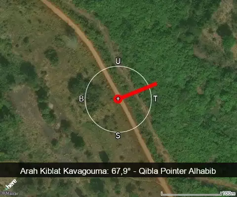 peta arah kiblat Kavagouma: 67,9°