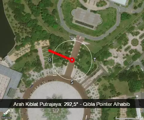 peta arah kiblat Putrajaya: 292,5°