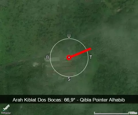 peta arah kiblat Dos Bocas: 66,9°