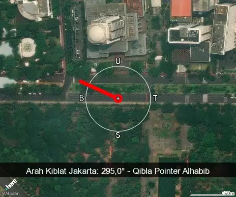 peta arah kiblat Jakarta: 295,0°