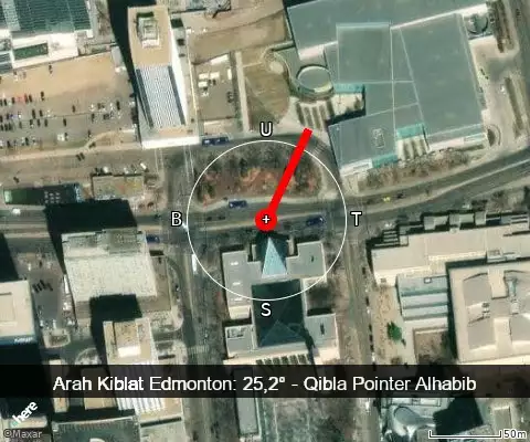 peta arah kiblat Edmonton: 25,2°