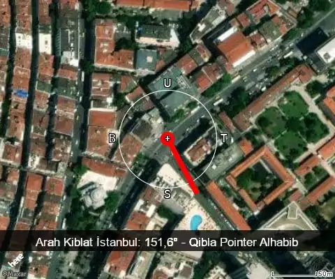 peta arah kiblat İstanbul: 151,6°