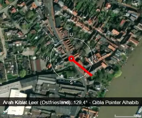 peta arah kiblat Leer (Ostfriesland): 129,4°