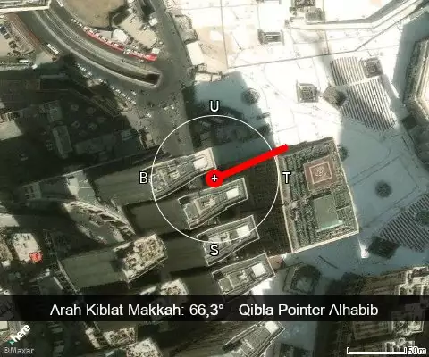 peta arah kiblat Makkah: 66,3°