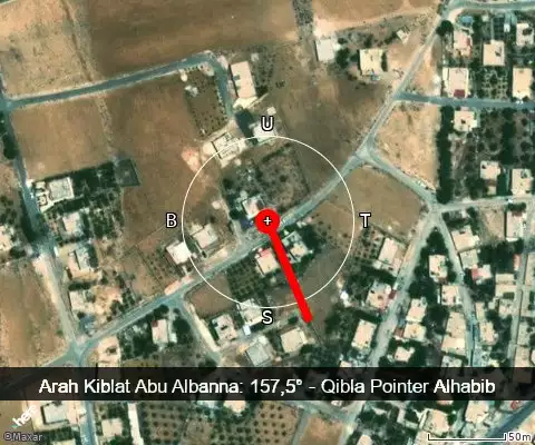 peta arah kiblat Abu Albanna: 157,5°