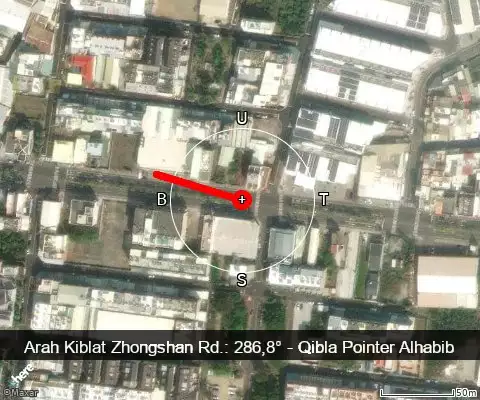 peta arah kiblat Zhongshan Rd.: 286,8°