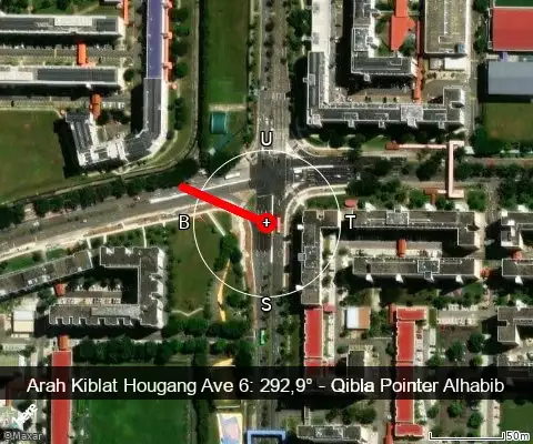 peta arah kiblat Hougang Ave 6: 292,9°
