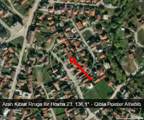 peta arah kiblat Rruga Ilir Hoxha 23: 136,1°