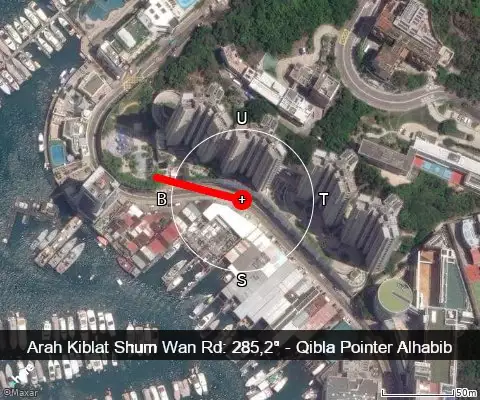 peta arah kiblat Shum Wan Rd: 285,2°