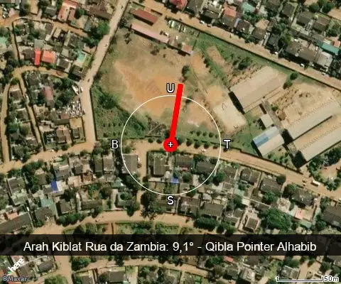 peta arah kiblat Rua da Zambia: 9,1°