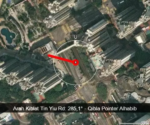 peta arah kiblat Tin Yiu Rd: 285,1°