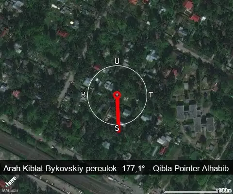 peta arah kiblat Bykovskiy pereulok: 177,1°