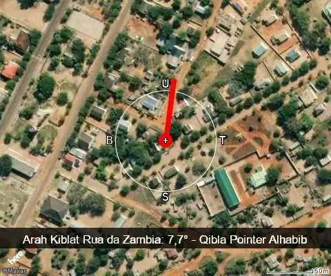 peta arah kiblat Rua da Zambia: 7,7°