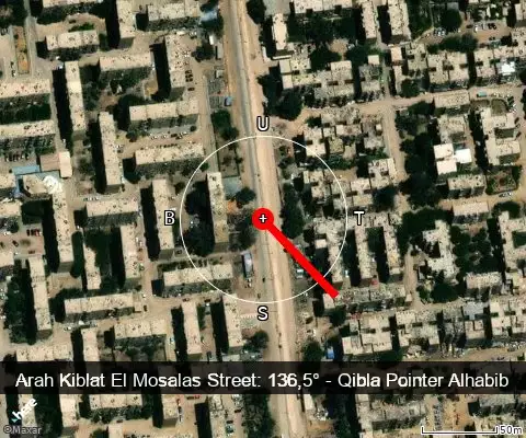 peta arah kiblat El Mosalas Street: 136,5°