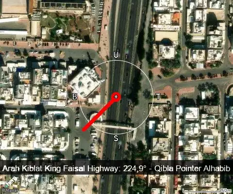 peta arah kiblat King Faisal Highway: 224,9°