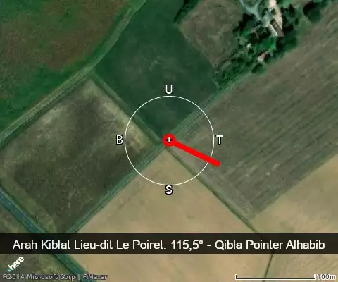 peta arah kiblat Lieu-dit Le Poiret: 115,5°