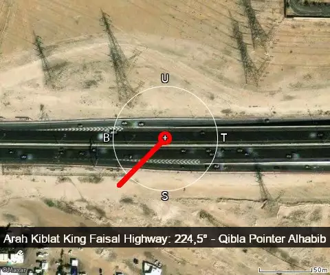 peta arah kiblat King Faisal Highway: 224,5°