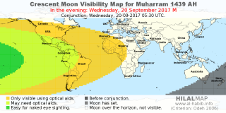 HilalMap: Crescent Visibility Map Muharram 1439 AH. Moon sighting on Wednesday, 20 September 2017 AD.