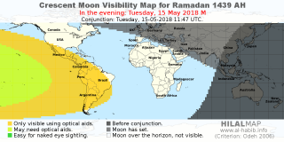 HilalMap: Crescent Visibility Map Ramadan 1439 AH. Moon sighting on Tuesday, 15 May 2018 AD.