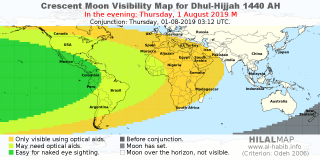 HilalMap: Crescent Visibility Map Dhul-Hijjah 1440 AH. Moon sighting on Thursday,  1 August 2019 AD.