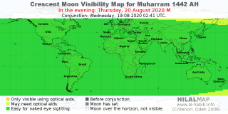 Crescent Moon Visibility Map 1442 Ah Hilalmap Alhabib Coloring With Islam