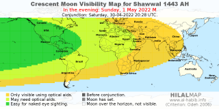 Picture: Crescent Moon Visibility Map for Shawal 1443 AH