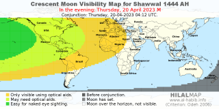 Picture: Crescent Moon Visibility Map for Shawal 1444 AH