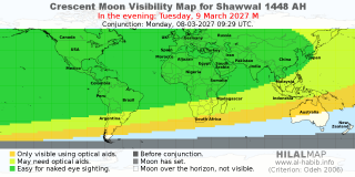 Picture: Crescent Moon Visibility Map for Shawal 1448 AH