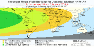 Crescent Moon Visibility Map 1476 AH - HilalMap | Alhabib - Coloring ...