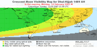 Crescent Moon Visibility Map 1489 AH - HilalMap | Alhabib - Coloring ...