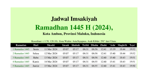 gambar Imsakiyah Ramadhan 1445 H (2024) untuk Kota Ambon, Provinsi Maluku, Indonesia