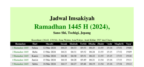 gambar Imsakiyah Ramadhan 1445 H (2024) untuk Sano Shi, Tochigi, Jepang