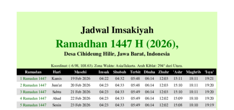 gambar Imsakiyah Ramadhan 1447 H (2026) untuk Desa Cihideung Hilir, Jawa Barat, Indonesia