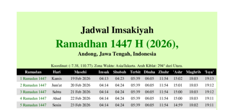 gambar Imsakiyah Ramadhan 1447 H (2026) untuk Andong, Jawa Tengah, Indonesia