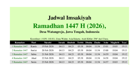 gambar Imsakiyah Ramadhan 1447 H (2026) untuk Desa Watangrejo, Jawa Tengah, Indonesia