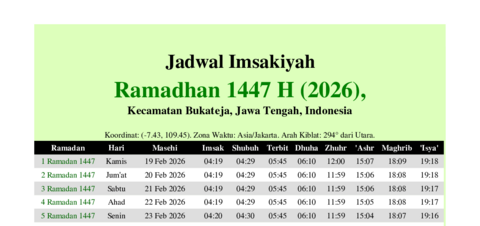 gambar Imsakiyah Ramadhan 1447 H (2026) untuk Kecamatan Bukateja, Jawa Tengah, Indonesia