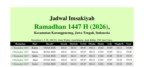 gambar Imsakiyah Ramadhan 1447 H (2026) untuk Kecamatan Karangpucung, Jawa Tengah, Indonesia