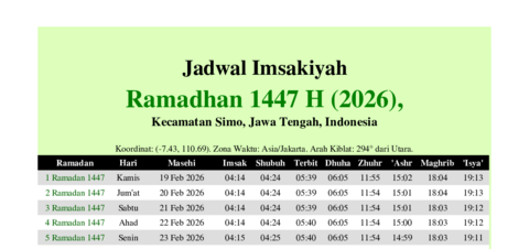 gambar Imsakiyah Ramadhan 1447 H (2026) untuk Kecamatan Simo, Jawa Tengah, Indonesia
