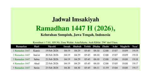 gambar Imsakiyah Ramadhan 1447 H (2026) untuk Kelurahan Sumpiuh, Jawa Tengah, Indonesia