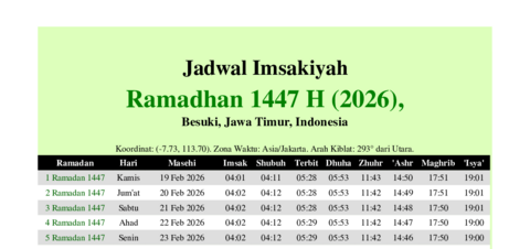 gambar Imsakiyah Ramadhan 1447 H (2026) untuk Besuki, Jawa Timur, Indonesia