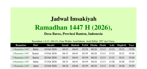 gambar Imsakiyah Ramadhan 1447 H (2026) untuk Desa Baros, Provinsi Banten, Indonesia