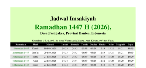 gambar Imsakiyah Ramadhan 1447 H (2026) untuk Desa Pasirjaksa, Provinsi Banten, Indonesia