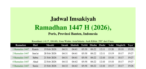 gambar Imsakiyah Ramadhan 1447 H (2026) untuk Poris, Provinsi Banten, Indonesia
