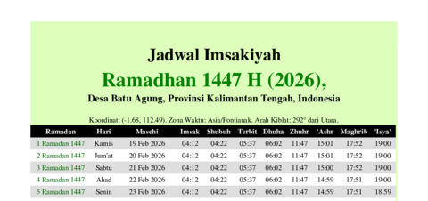 gambar Imsakiyah Ramadhan 1447 H (2026) untuk Desa Batu Agung, Provinsi Kalimantan Tengah, Indonesia