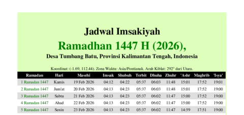 gambar Imsakiyah Ramadhan 1447 H (2026) untuk Desa Tumbang Batu, Provinsi Kalimantan Tengah, Indonesia
