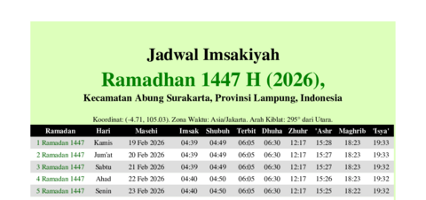 gambar Imsakiyah Ramadhan 1447 H (2026) untuk Kecamatan Abung Surakarta, Provinsi Lampung, Indonesia