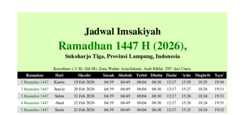gambar Imsakiyah Ramadhan 1447 H (2026) untuk Sukoharjo Tiga, Provinsi Lampung, Indonesia