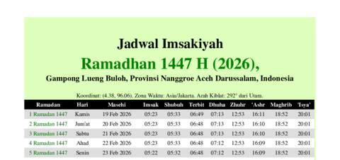 gambar Imsakiyah Ramadhan 1447 H (2026) untuk Gampong Lueng Buloh, Provinsi Nanggroe Aceh Darussalam, Indonesia