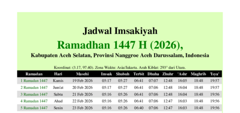 gambar Imsakiyah Ramadhan 1447 H (2026) untuk Kabupaten Aceh Selatan, Provinsi Nanggroe Aceh Darussalam, Indonesia