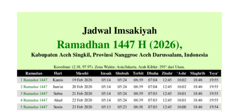 gambar Imsakiyah Ramadhan 1447 H (2026) untuk Kabupaten Aceh Singkil, Provinsi Nanggroe Aceh Darussalam, Indonesia